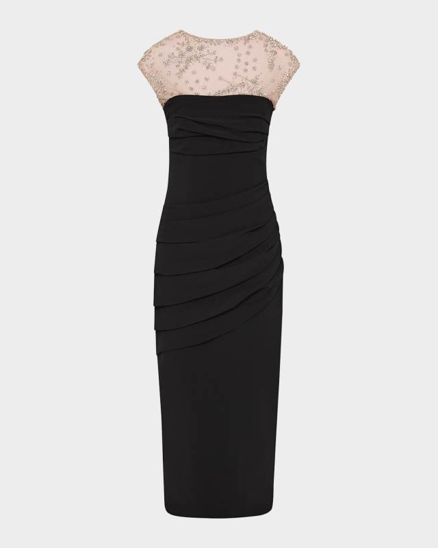 Dottie Floral Crystal Sheer Draped Dress